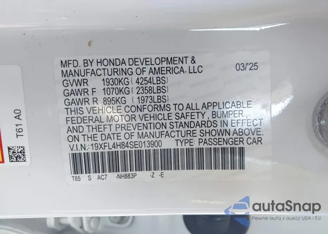 2025 Honda Civic Hybrid Sport from USA, damaged, VIN 19XFL4H84SE013900